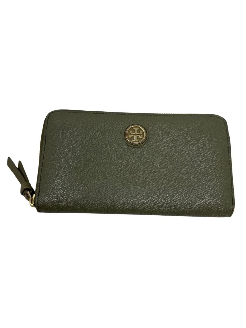 Tory Burch Olive Green Saffiano Leather Zip Around Continental Wallet Gold Logo